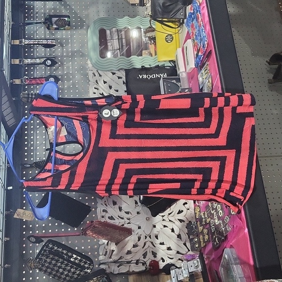 COPY - **Pink and Navy Blue Top Size Large with Fun Abstract Square Design** - Picture 1 of 6